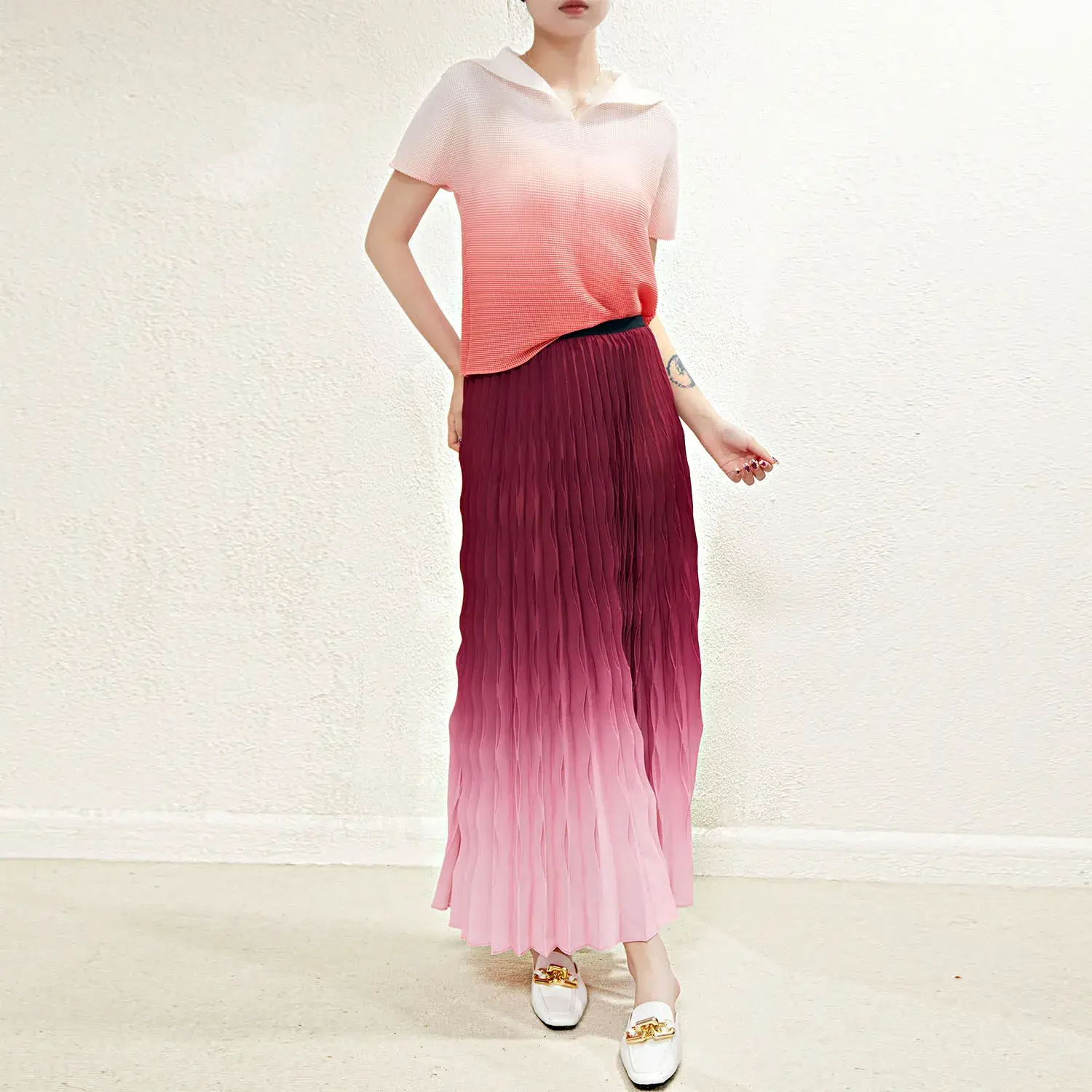 Pleated Ruffle Asymmetrical Crepe Gown Summer by Pleats Clothing 1