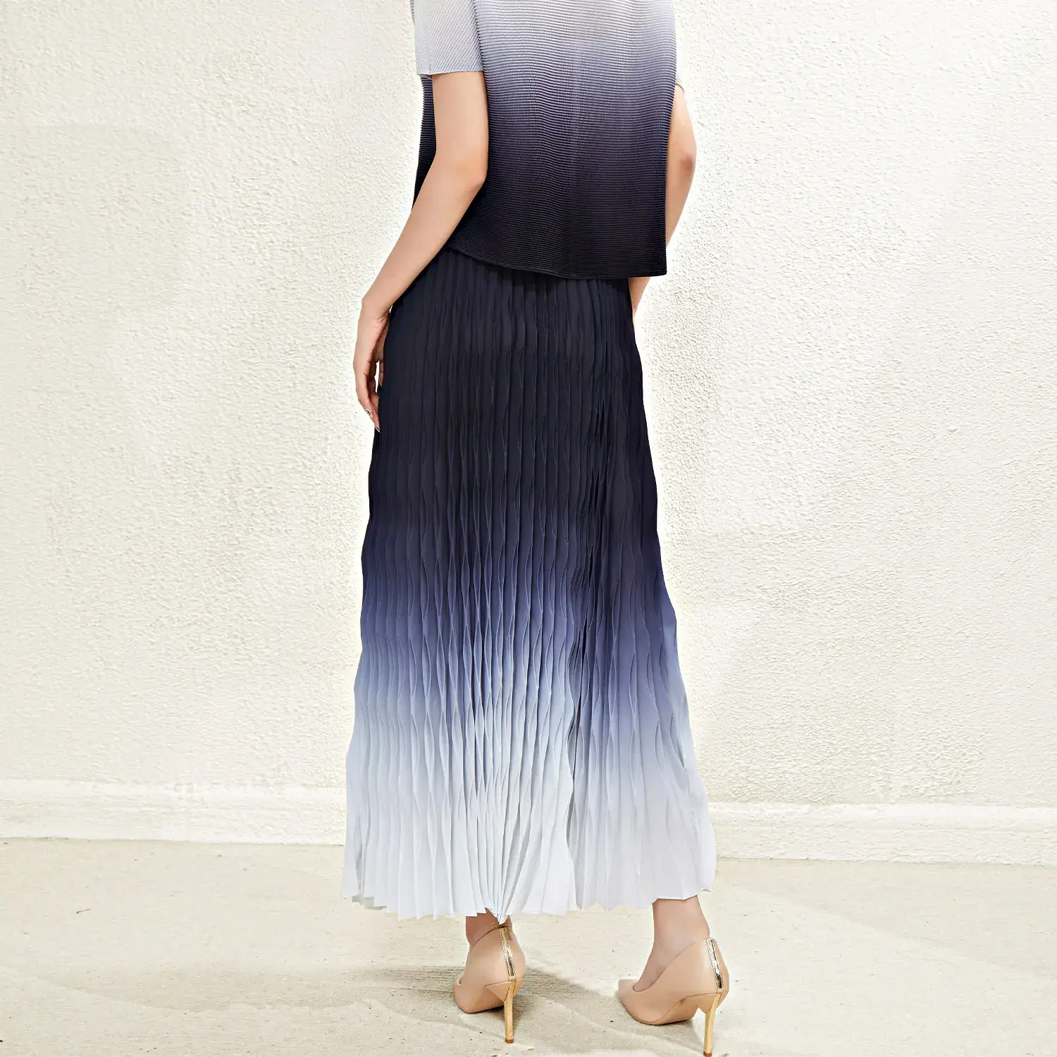 Pleated Ruffle Asymmetrical Crepe Gown Summer by Pleats Clothing 7