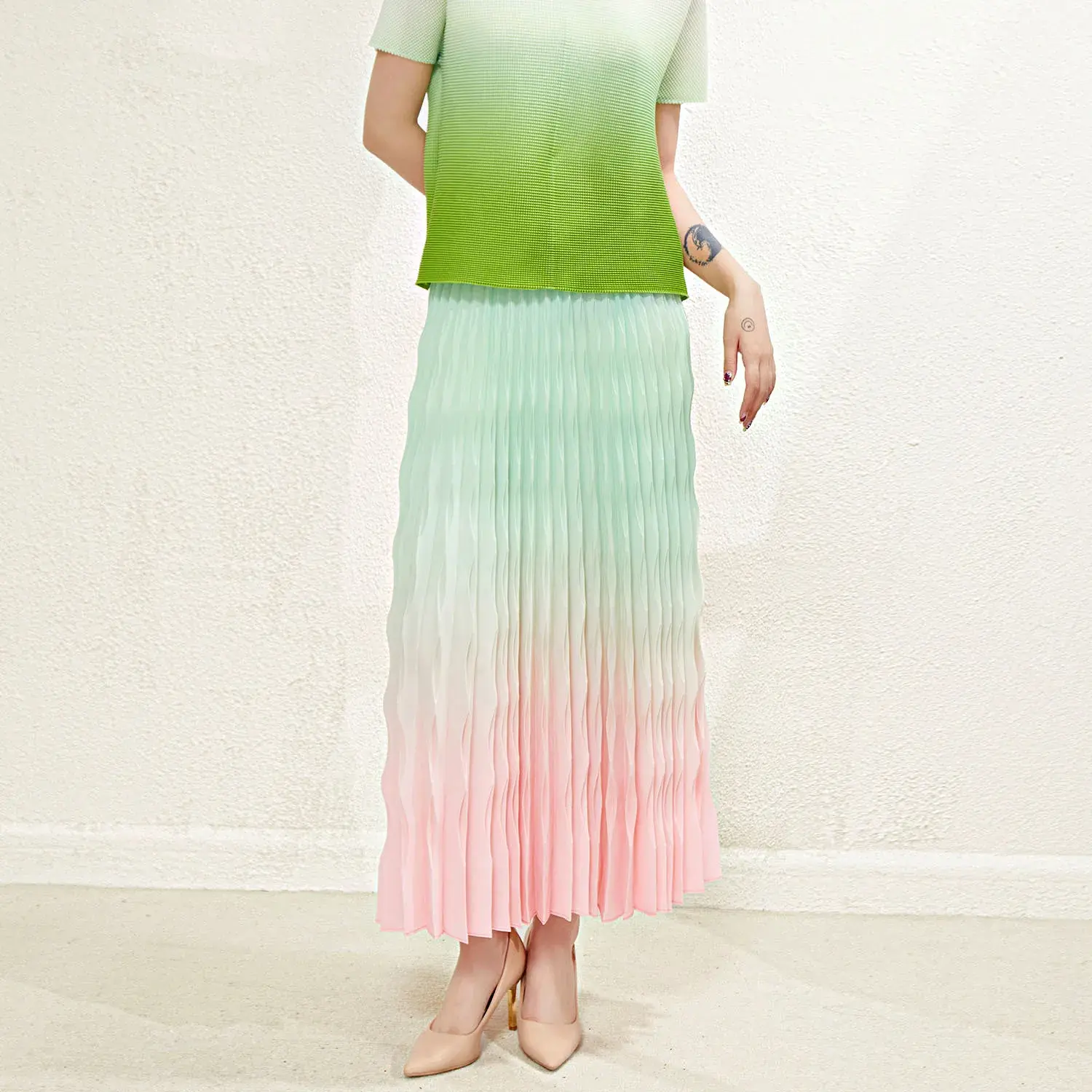 Pleated Ruffle Asymmetrical Crepe Gown Summer by Pleats Clothing 5