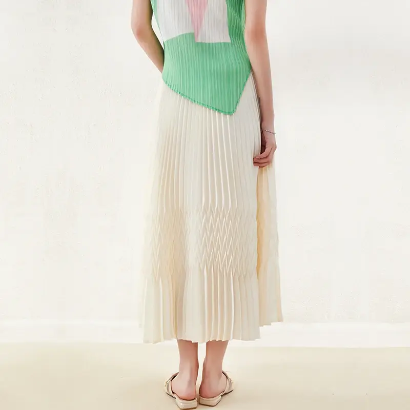 Long Sleeve Pleated High Neck Gown Women's Skirts - - Pleats Clothing 7