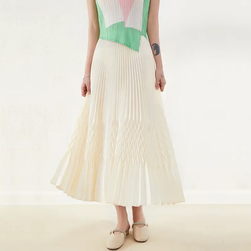 Long Sleeve Pleated High Neck Gown Women's Skirts - - Pleats Clothing 5