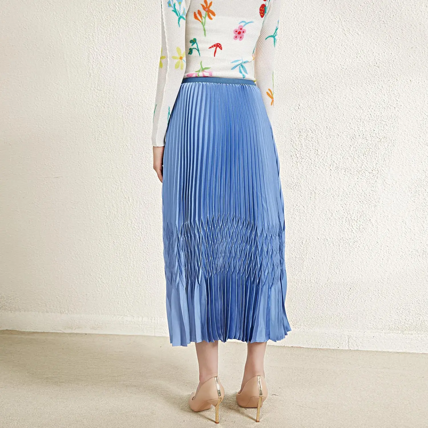 Long Sleeve Pleated High Neck Gown Women's Skirts - - Pleats Clothing 3