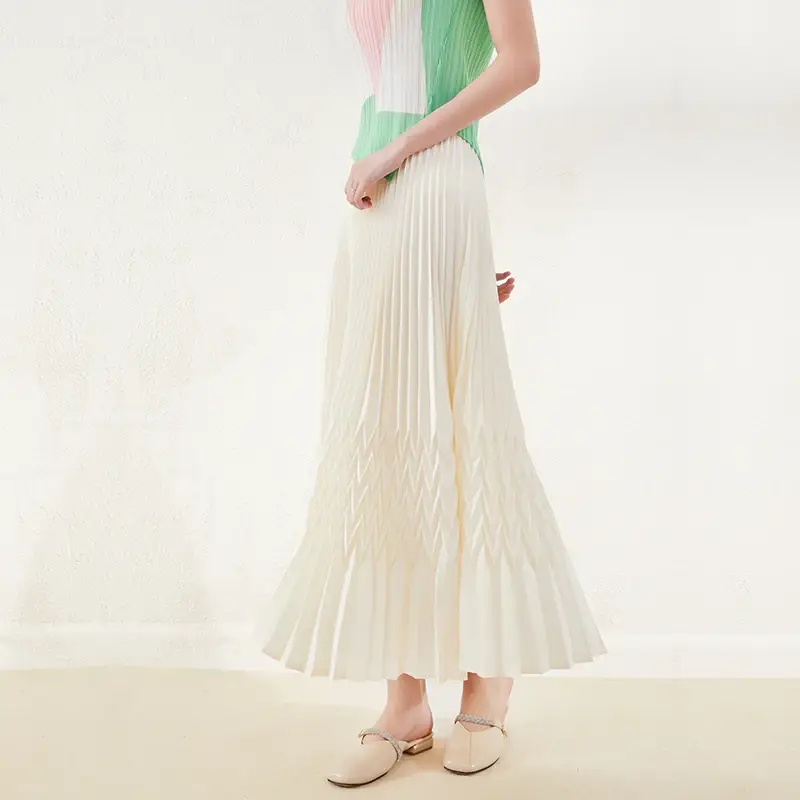Long Sleeve Pleated High Neck Gown Women's Skirts - - Pleats Clothing 6