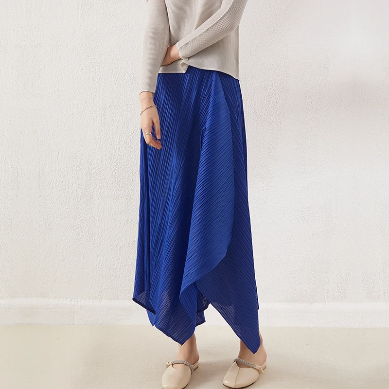 2023 neue Miyake Design 100 % Polyester Stoff Nähte Schlitz Frau Unregelmäßigen Langen Falten Rock 1