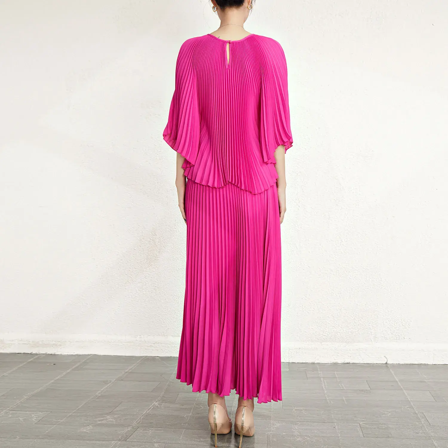 Red Pleated Gown Support by Pleats Clothing 4