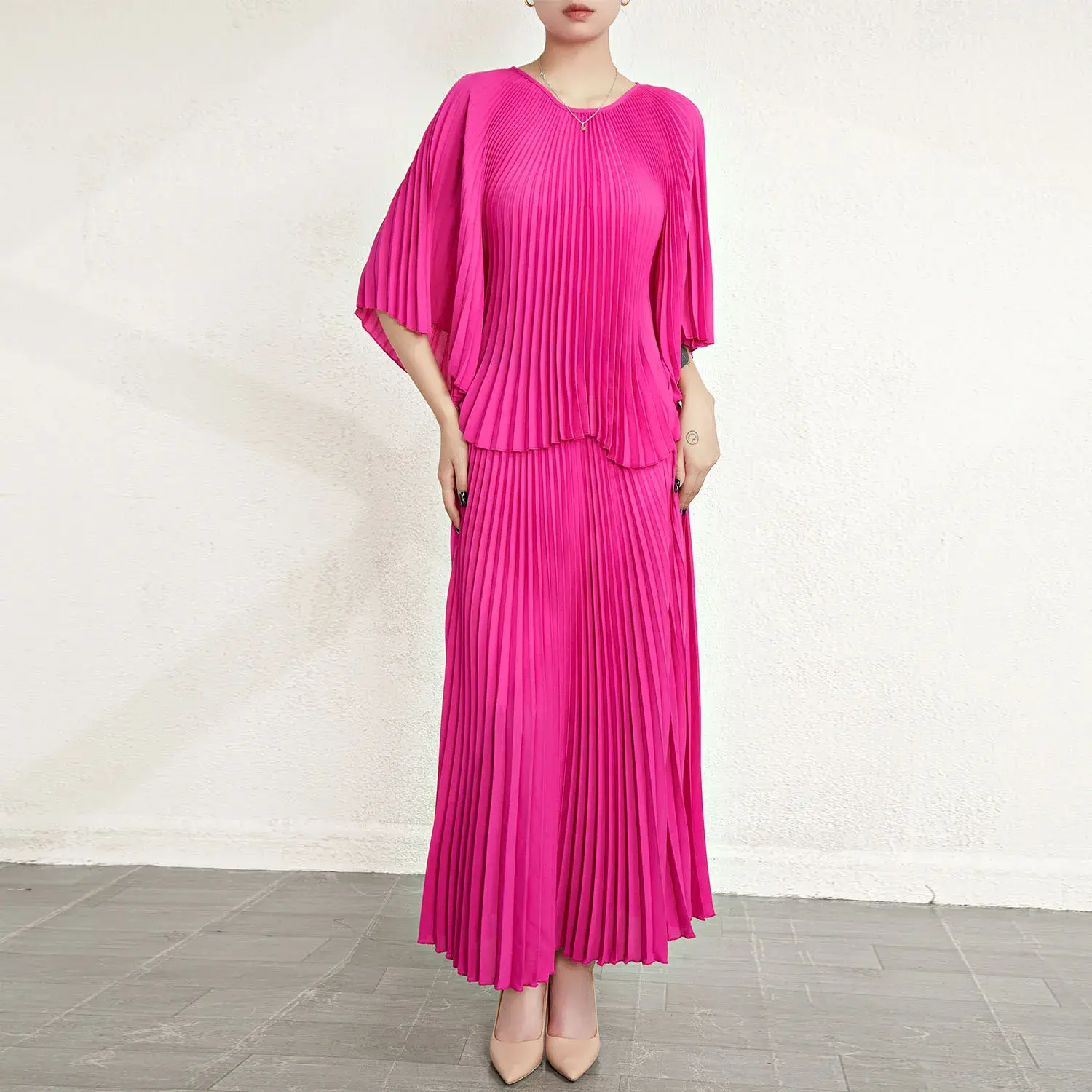 Red Pleated Gown Support by Pleats Clothing 2