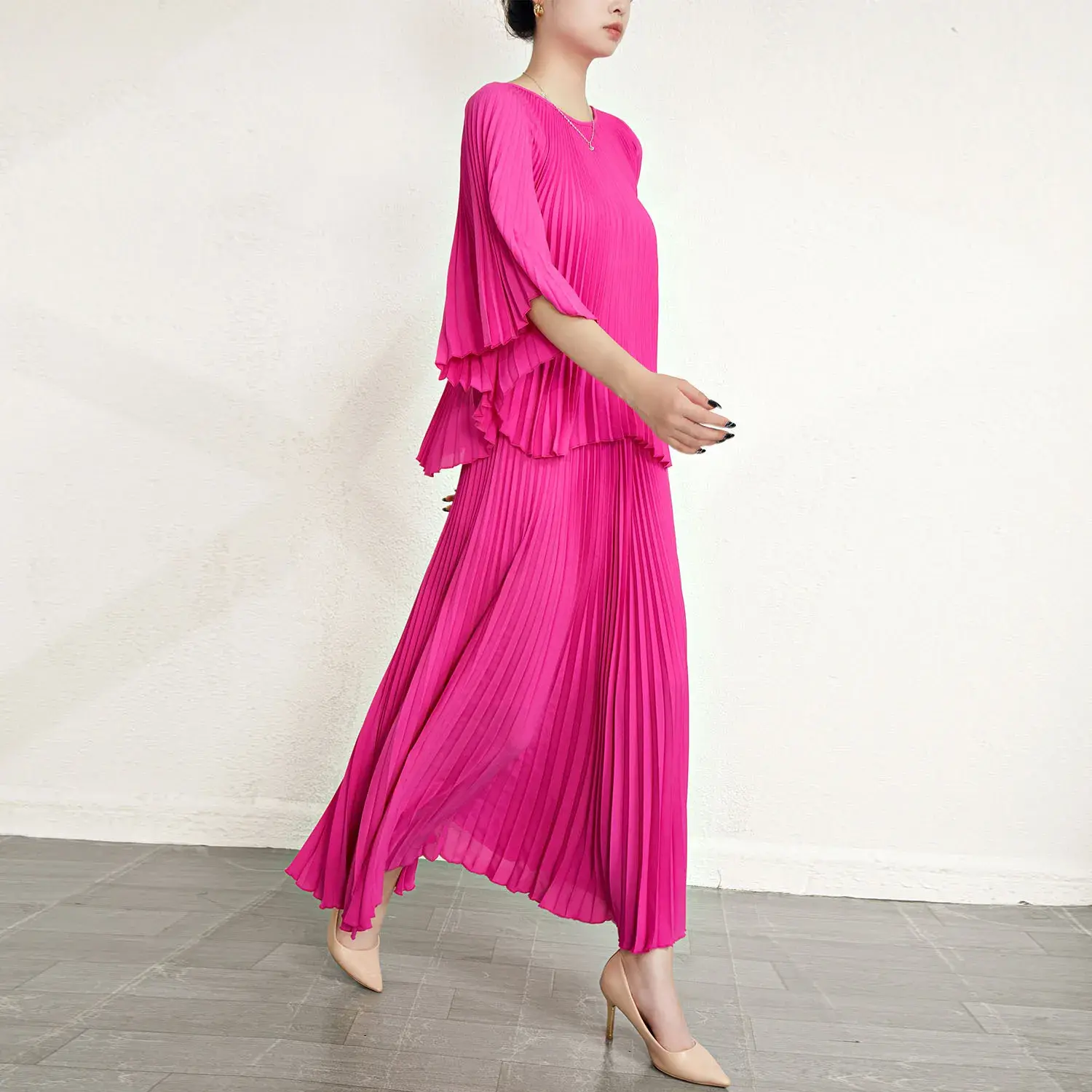 Red Pleated Gown Support by Pleats Clothing 3