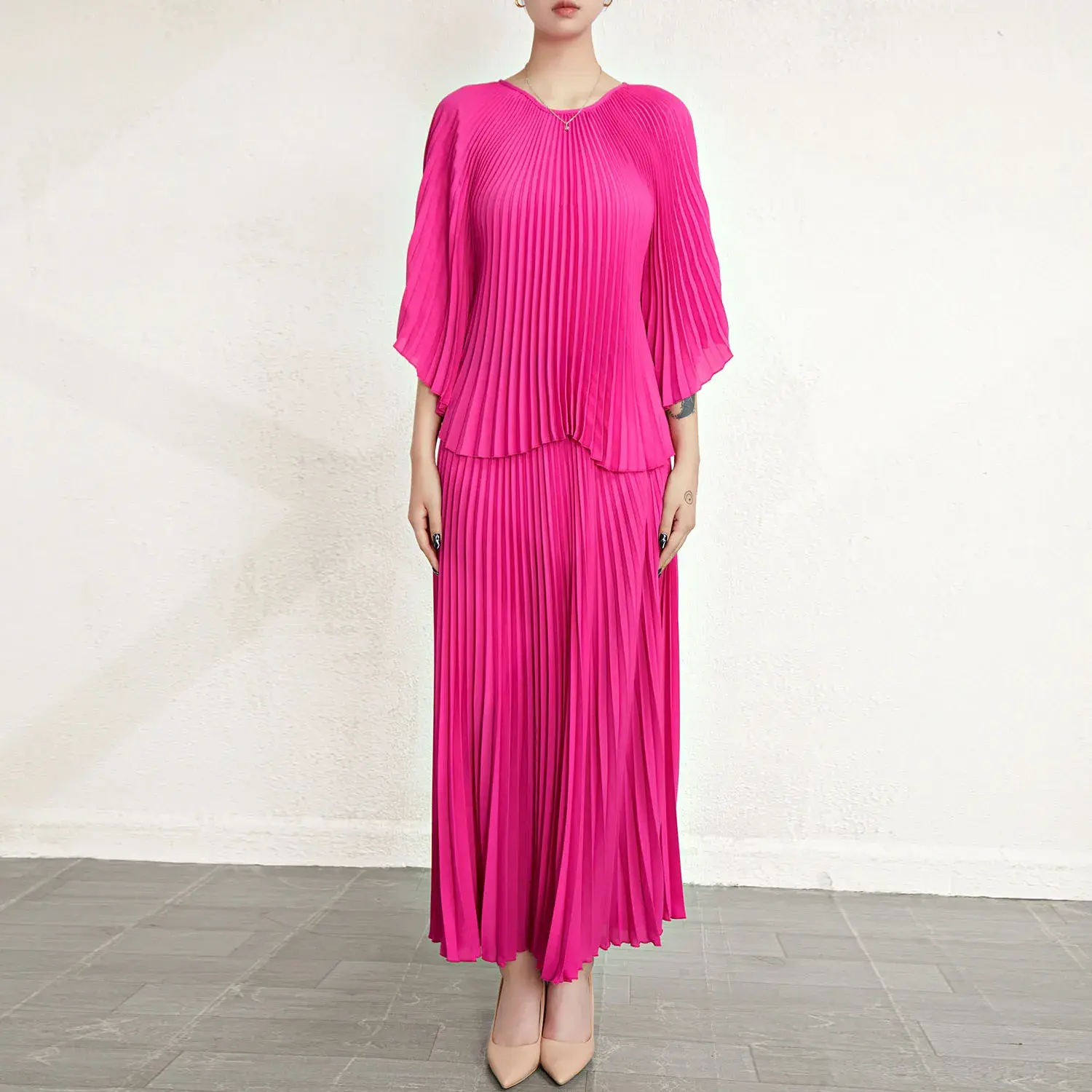 Red Pleated Gown Support by Pleats Clothing 7
