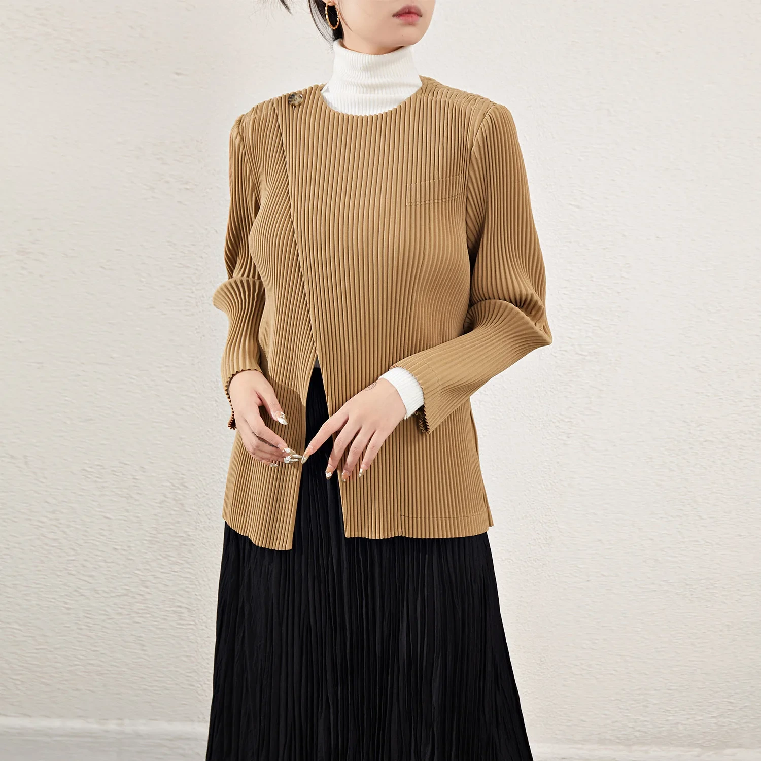 Miyake Pleated 2023 New Design Outerwear - Women's Casual Irregular Blazer Jacket For Fall Season 1