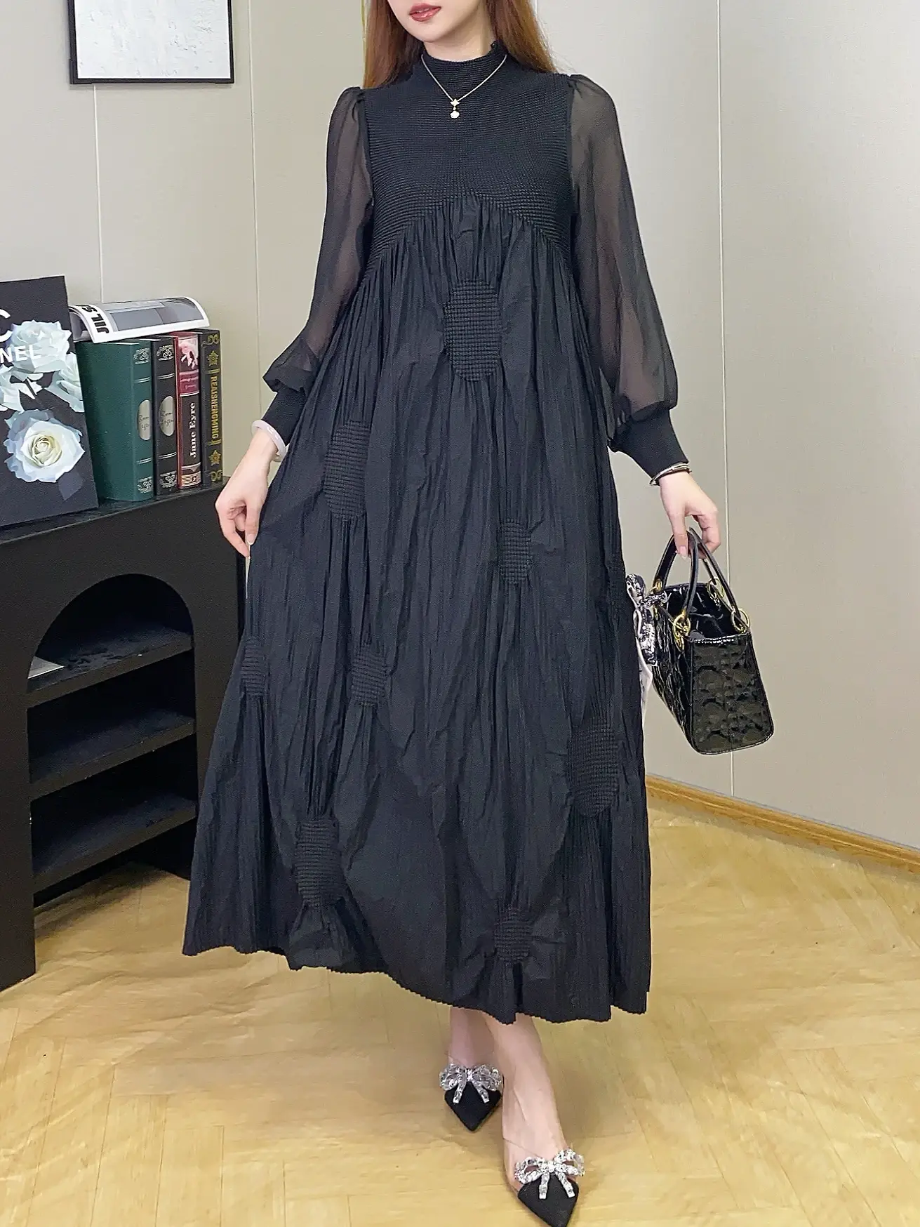 Gold Pleated Gown Anti-Static - - Pleats Clothing 3