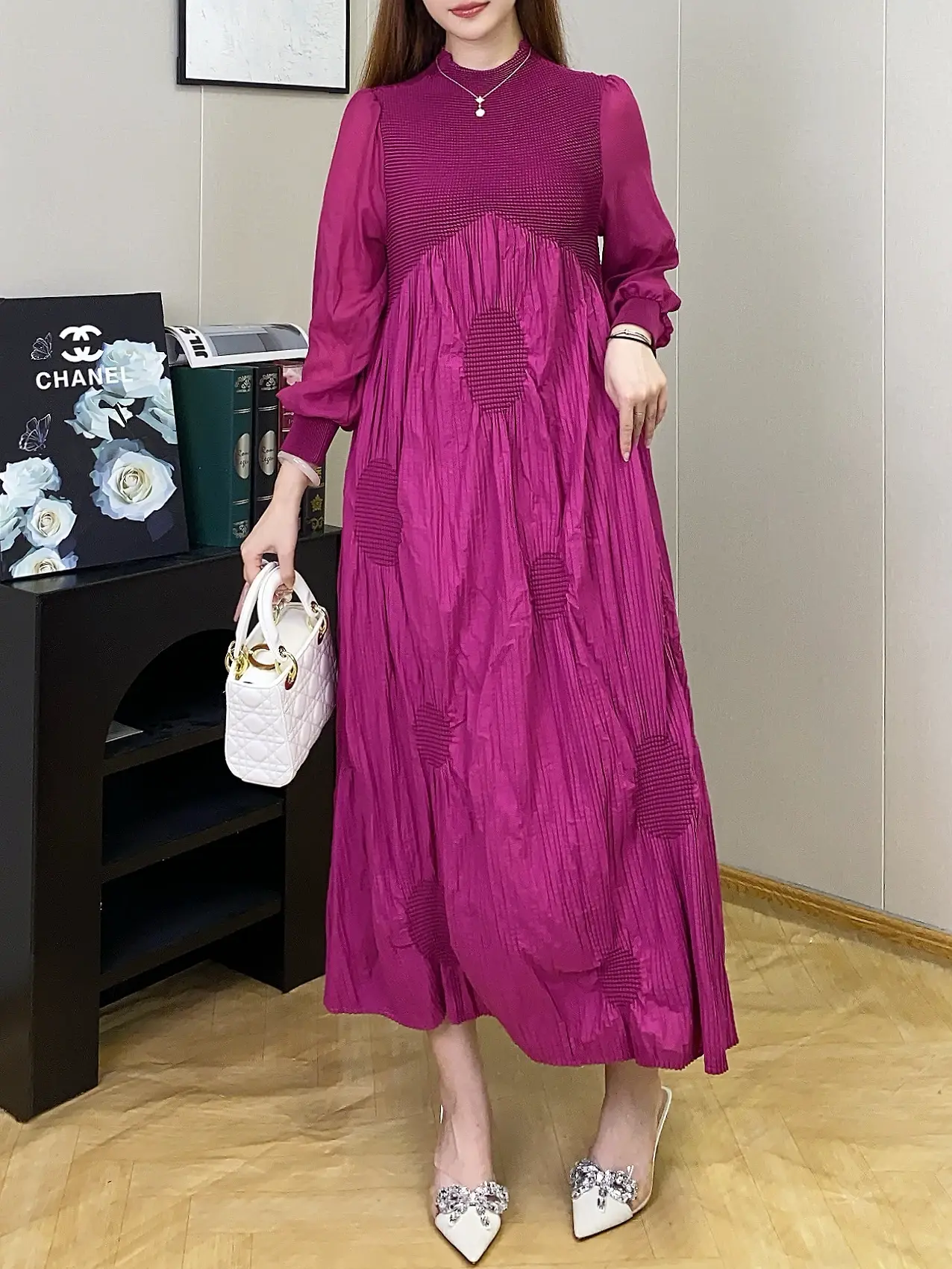 Gold Pleated Gown Anti-Static - - Pleats Clothing 2