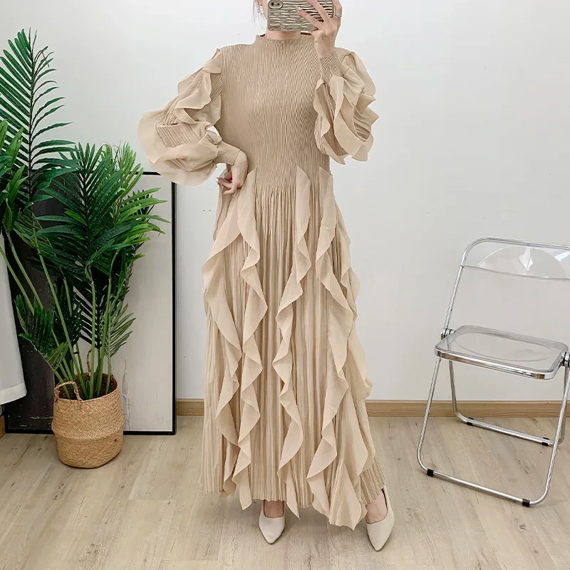 Miyake New Dresses 2024 Cascading Ruffle Dresses Women Lady Elegant Vintage Pleated Design Women Casual Dresses 1