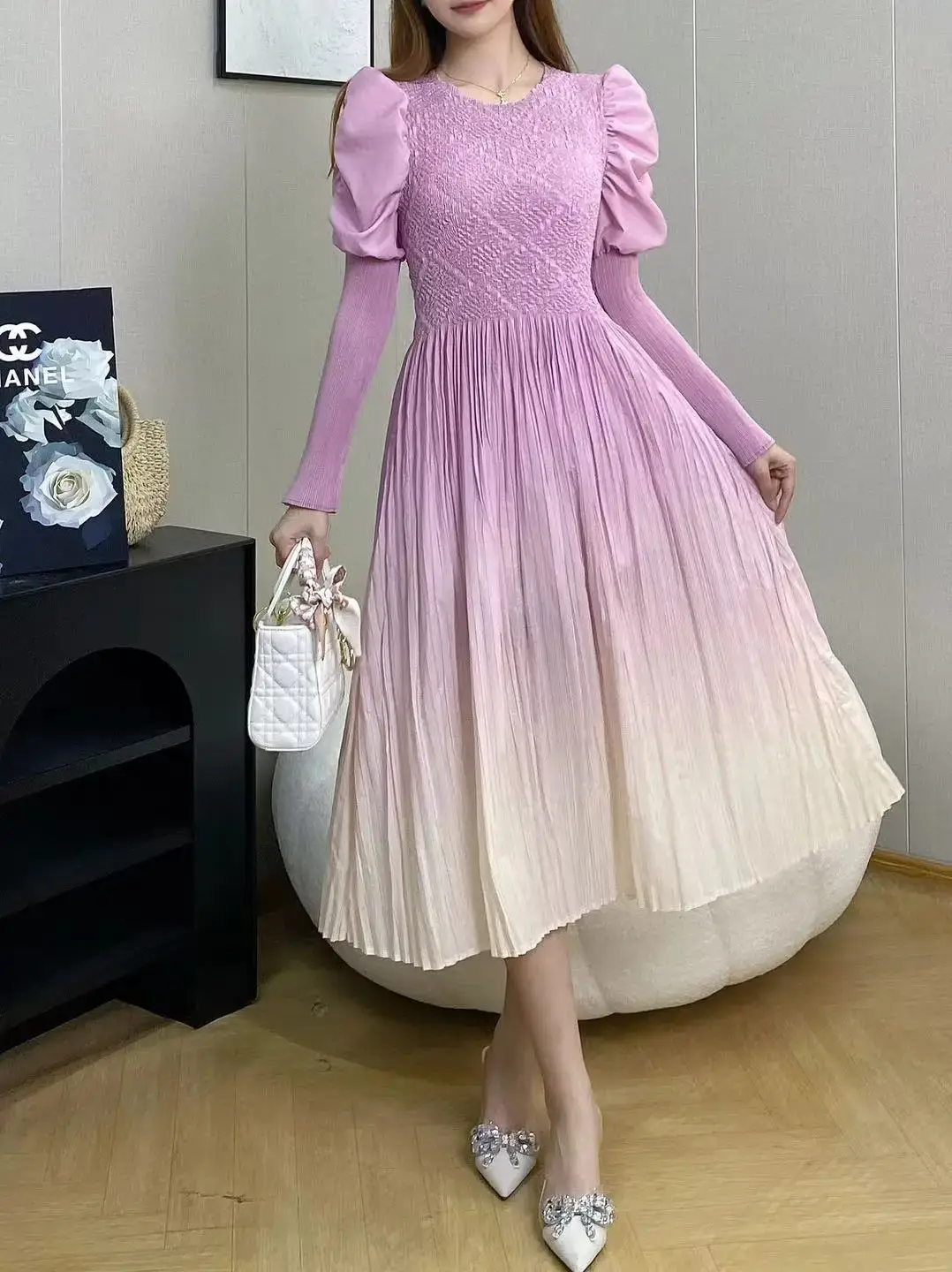Black Pleated Gown 100% Polyester - - Pleats Clothing 5
