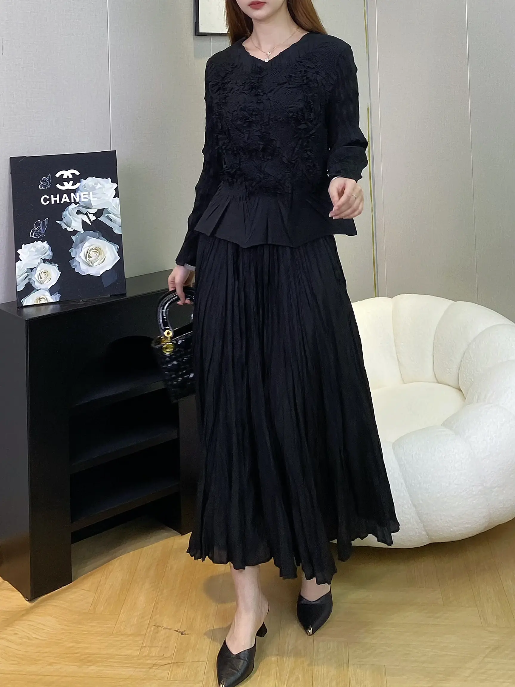 Black Pleated Gown Accept Customized Color by Pleats Clothing 4