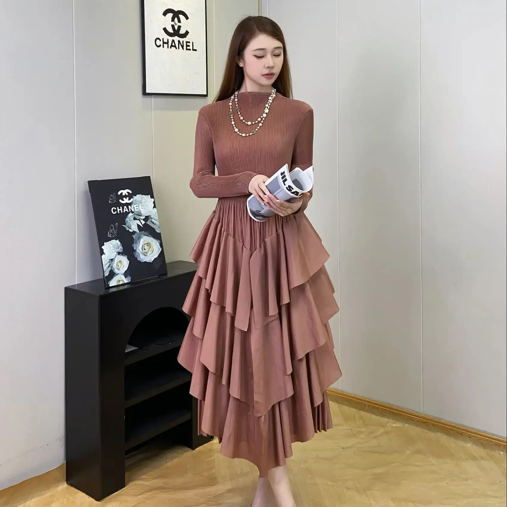 Silk Pleated Gown Pleats Clothing - - Pleats Clothing 4