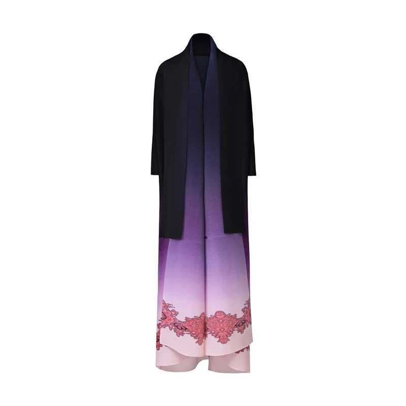 2024 Latest Pleated Fabric Ladies Abaya Dress Printed Muslim Ombre Abaya Casual Colorful Abaya 1