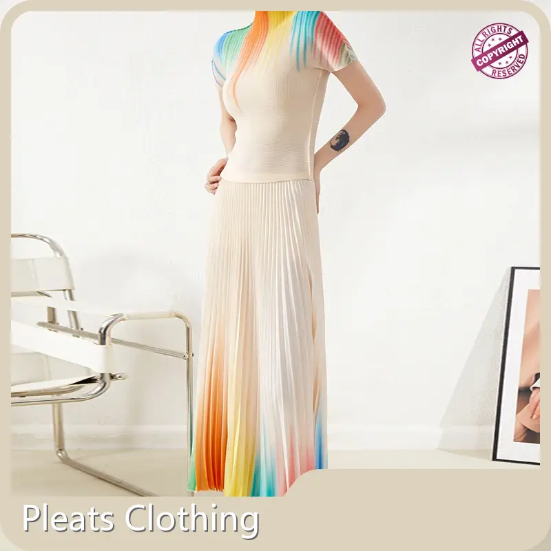 Pleated Gown with Sleeves - - Pleats Clothing 1