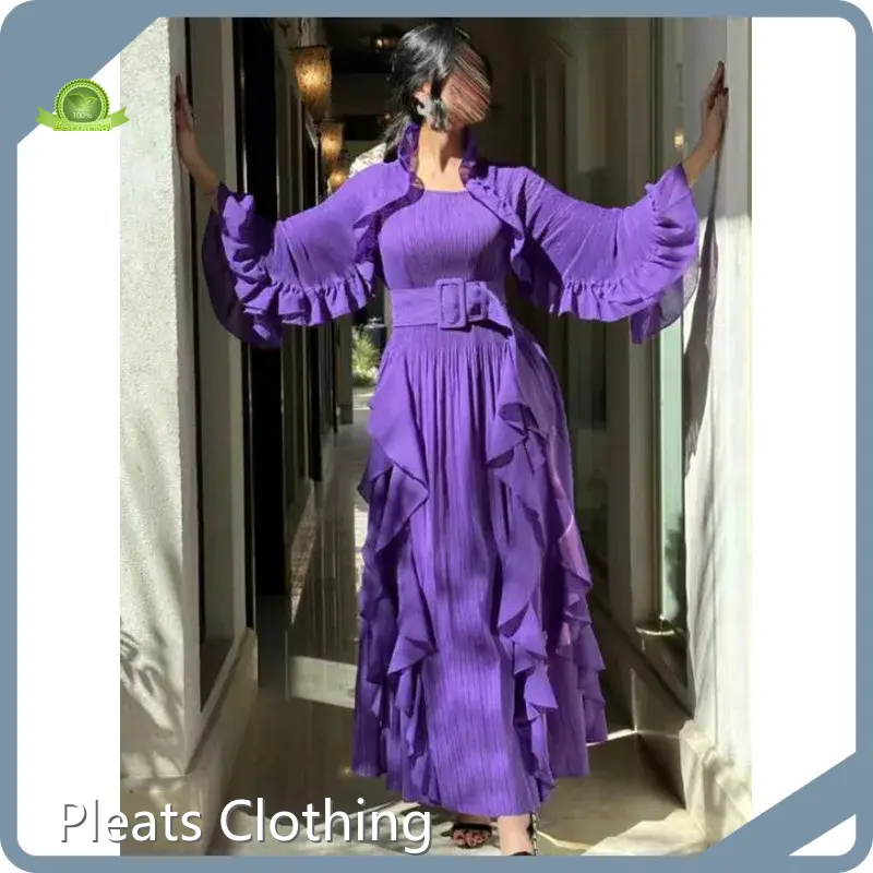 Pleated Gown with Sleeves - - Pleats Clothing-1 1