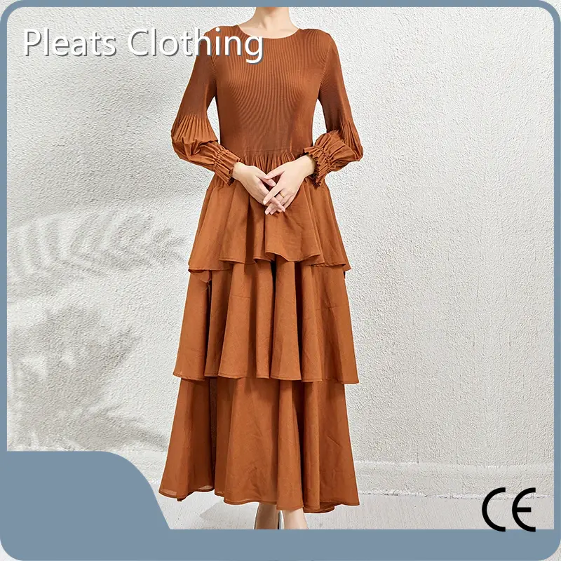 Long Sleeve Pleated Gown by Pleats Clothing 1