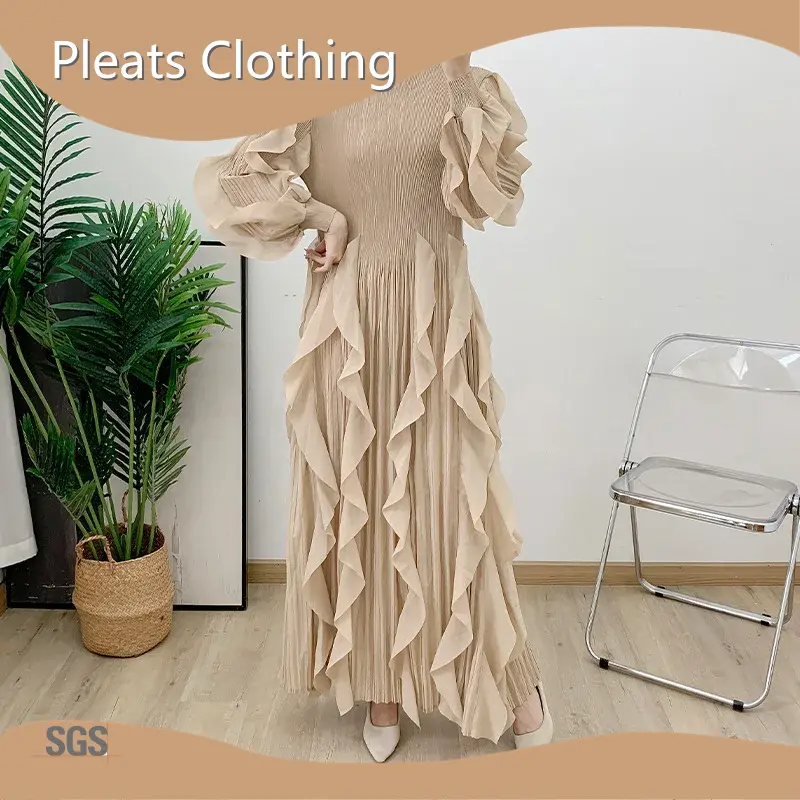 Pleated Ruffle Asymmetrical Crepe Gown 100% Polyester - - Pleats Clothing 1