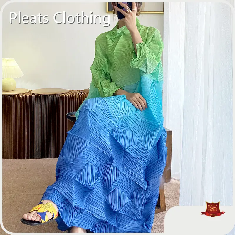Green Pleated Gown Color by Pleats Clothing 1