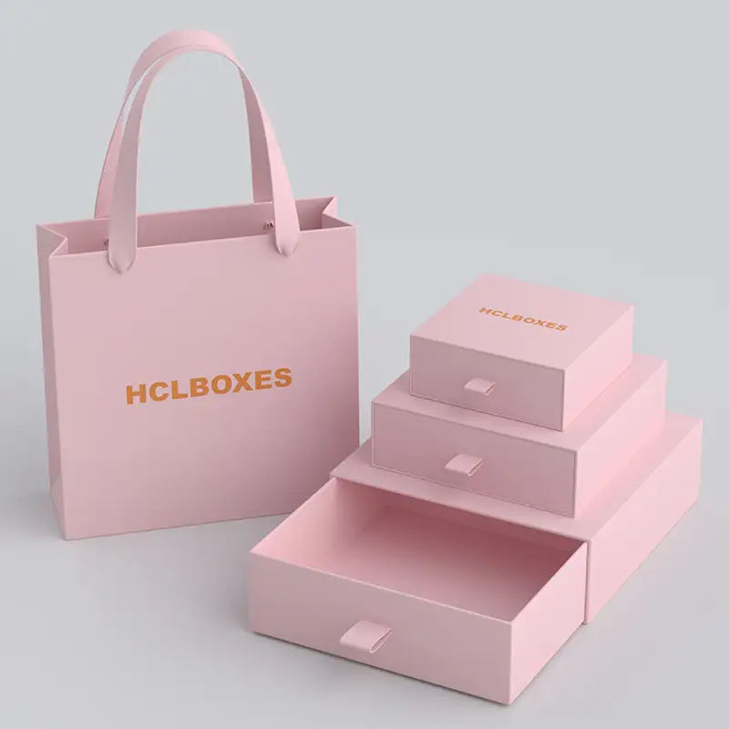 Pink High Grade Exquisite Recyclable Folding Jewelry Box Drawer Cardboard Thin Necklace Bracelet Gift Packaging Boxes 1