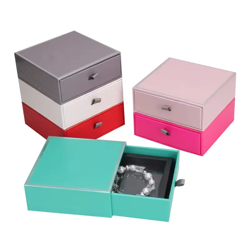 علب مجوهرات قابلة لإعادة التدوير بألوان مخصصة، مزودة بدرج، الحد الأدنى لكمية الطلب منخفض، علبة مجوهرات من الورق المقوى المنزلق، تغليف غير لامع. 1