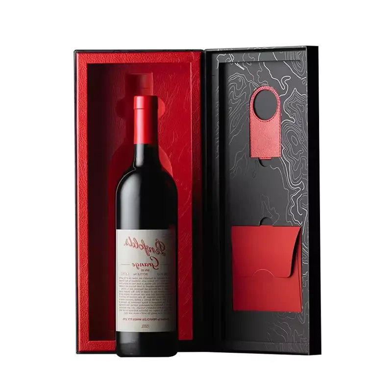 كرتون أحمر مستطيل مبطن قابل لإعادة التدوير، مثالي لصناديق هدايا النبيذ لعيد الميلاد، باللون الأسود، وهو أفضل صندوق لعيد الميلاد. 1