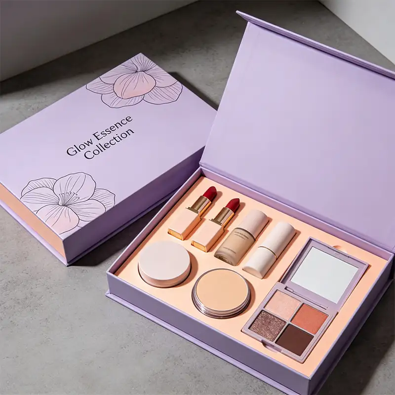 علبة كرتون فاخرة قابلة للطي بشعار مخصص لمجموعة علب وأواني مستحضرات التجميل، مصنوعة من ورق ذهبي لامع، هدية مثالية. 1