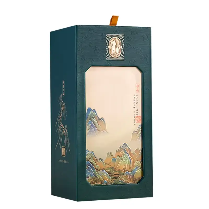 علبة تغليف فاخرة مربعة الشكل مصنوعة من الكرتون المموج القابل لإعادة التدوير، تحمل شعارًا مخصصًا، إصدار محدود وحصري. طقم هدايا نبيذ 1