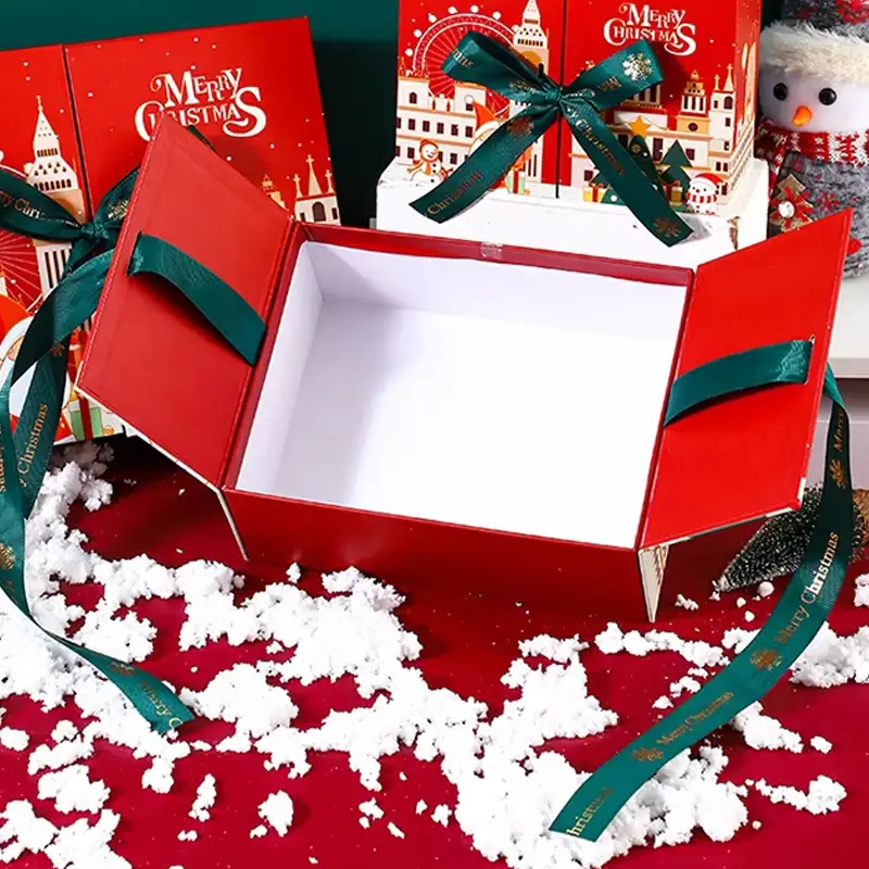 Custom Recyclable Double Door Open Tree Shaped Paperboard Switch Family Adult Kids Christmas Eve Gift Packaging Box 1