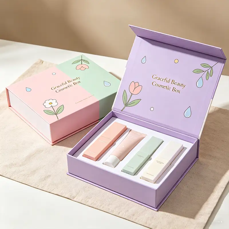 Boîtes cosmétiques en carton recyclable, pliables magnétiquement, avec couvercle et base en carton, pour emballages beauté personnalisés. 1
