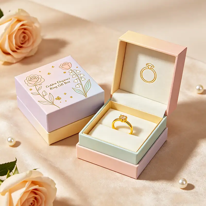 Recyclable Clamshell Gold Jewelry Shipping Boxes with Magnetic Closure Custom Logo for Engagement Ring Gift Packaging 1