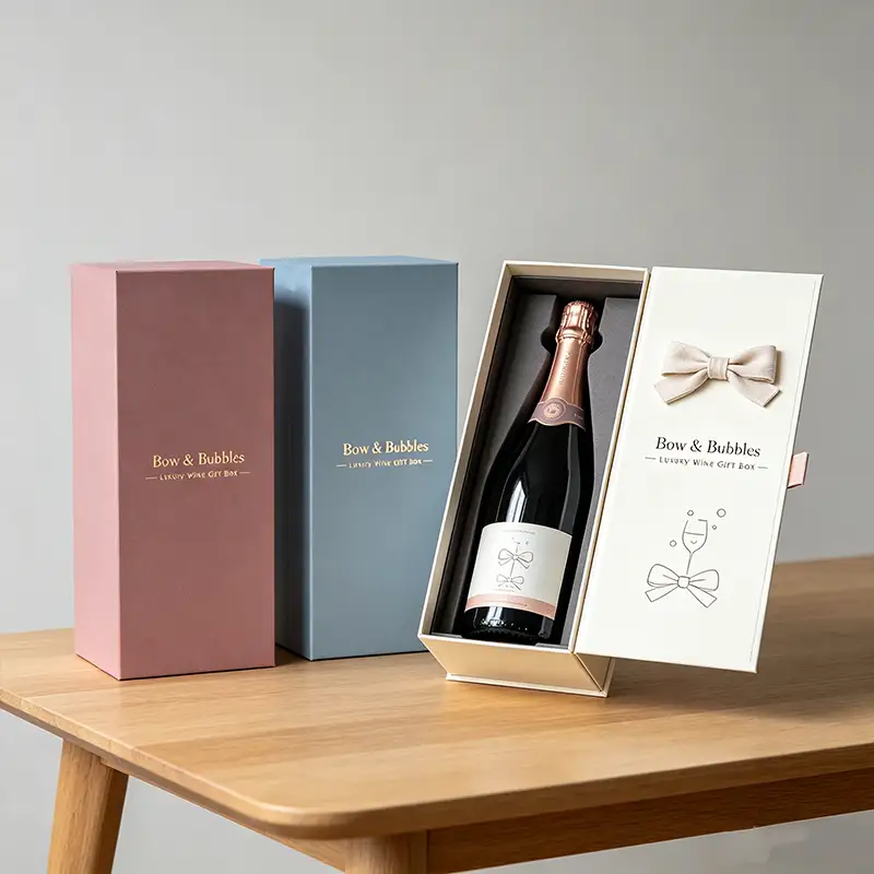 Recyclable Square Wine Gift Box with Embossed Matte Lamination for Valentine's Day & Christmas Customizable Ribbon Packaging 1