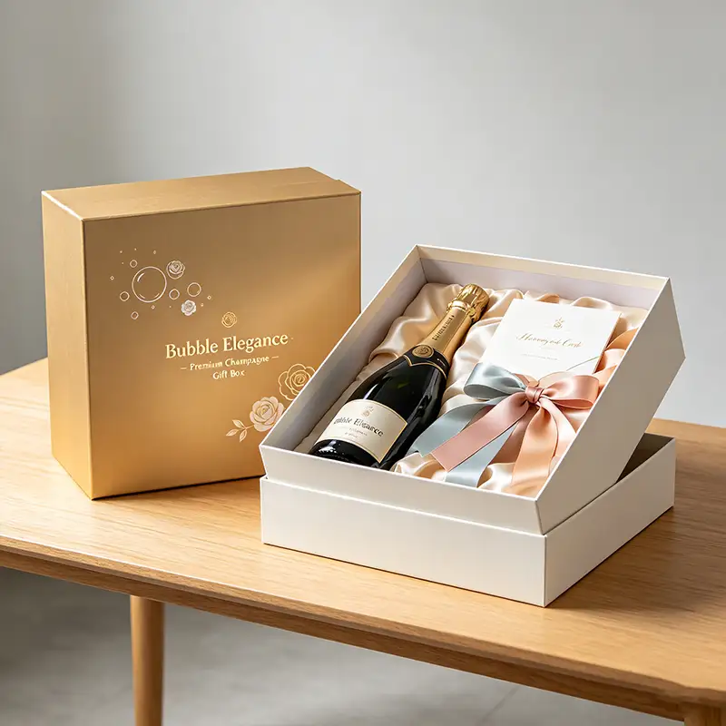Custom Color Recyclable Paperboard Magnetic Flip Boxes for Wedding Anniversary Gift to Fit Sparkling Wine Bottles 1
