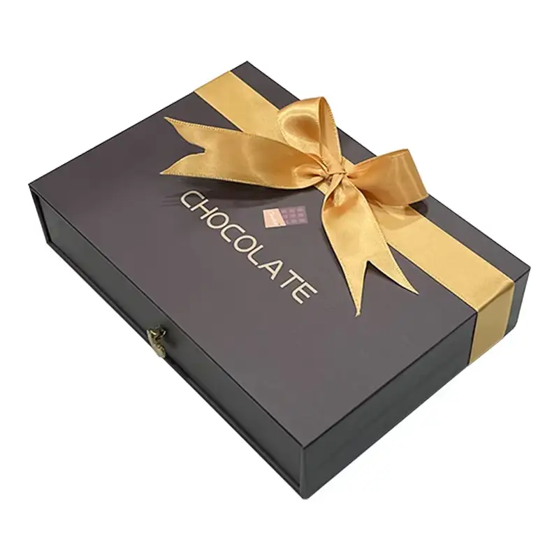 Custom Color Logo Recyclable Luxury Packaging Inserts Silk Ribbon Square Drawer Shaped Glossy Lamination Empty Truffle Box 1