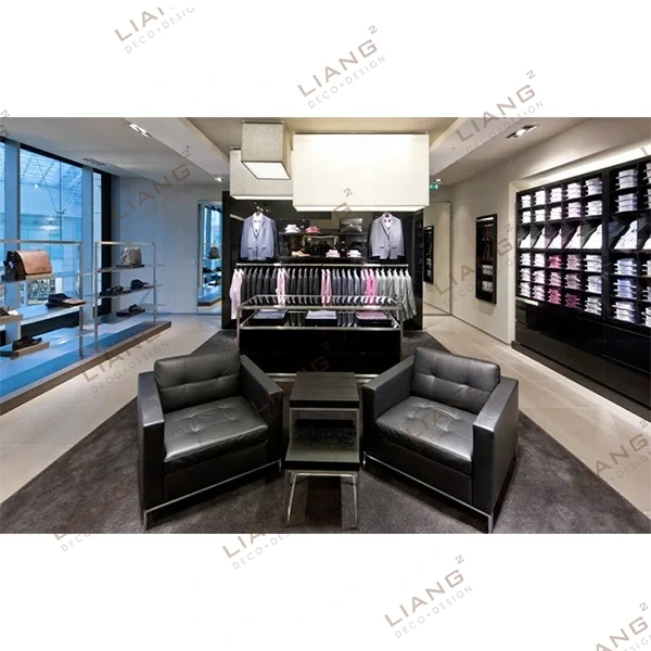 Ideia de design para loja de roupas de varejo, vitrine de exposição de roupas masculinas personalizadas, acessórios de loja de roupas 1