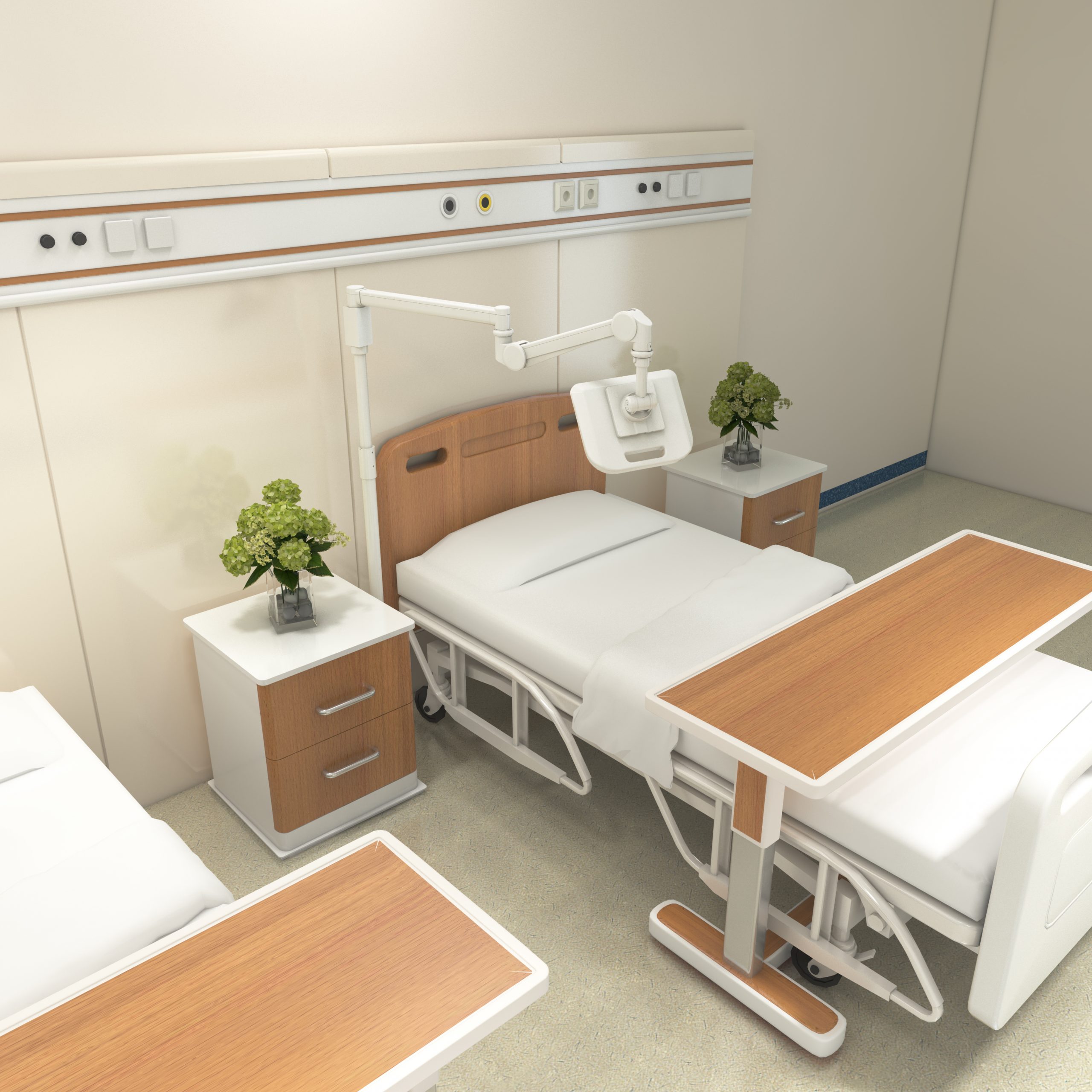 Pemasangan Monitor Lantai Perubatan Aluminium Untuk Hospital Di Sebelah Katil -Peacemounts PM-500P 2