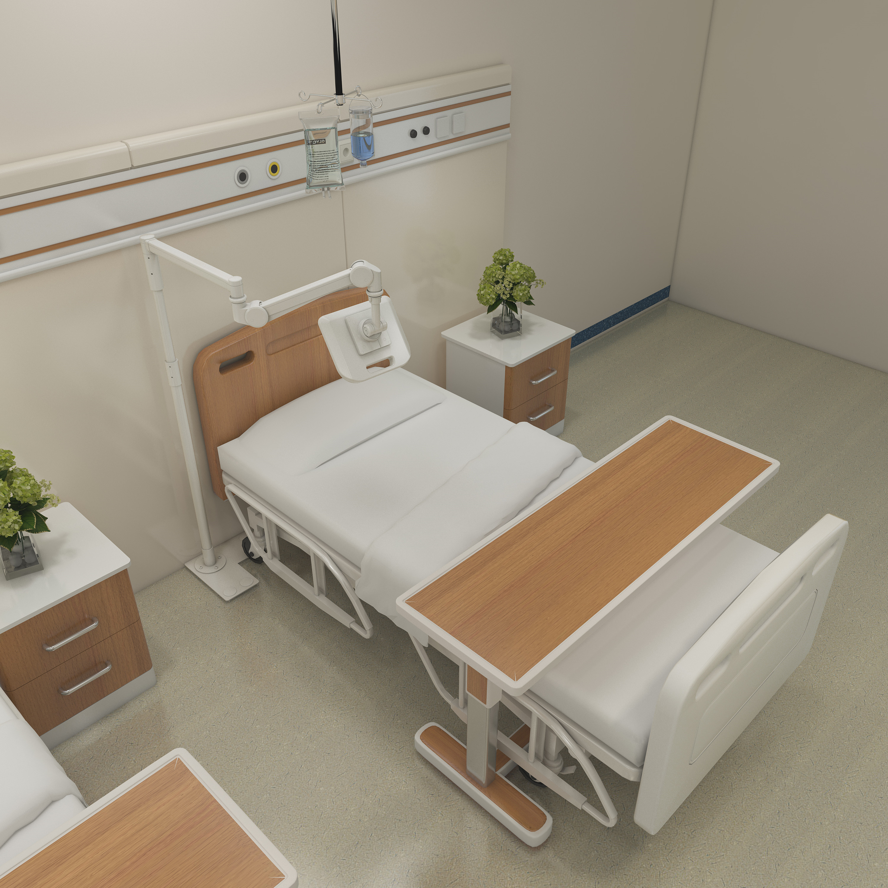 Pemasangan Monitor Lantai Perubatan Aluminium Untuk Hospital Di Sebelah Katil -Peacemounts PM-500P 3