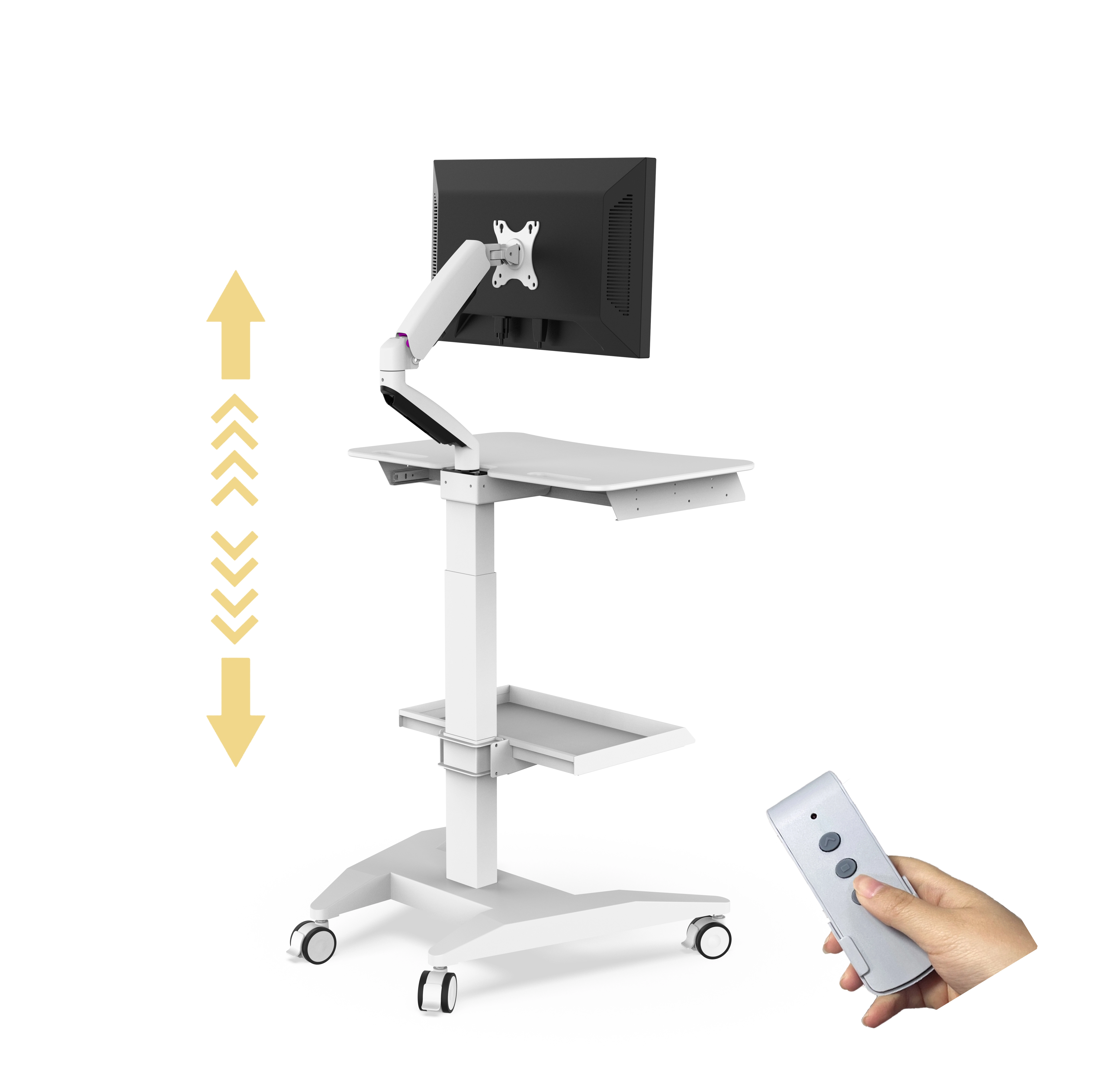 Motorized Remote Control Height Adjustable Mobile Workstation Monitor Cart Medical Trolley Hospital  Dental Clinic--MCS-03E 1