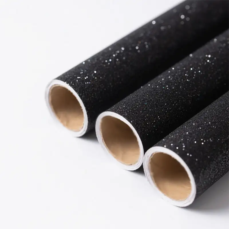 Plain black chunky glitter bedroom wallpaper 1