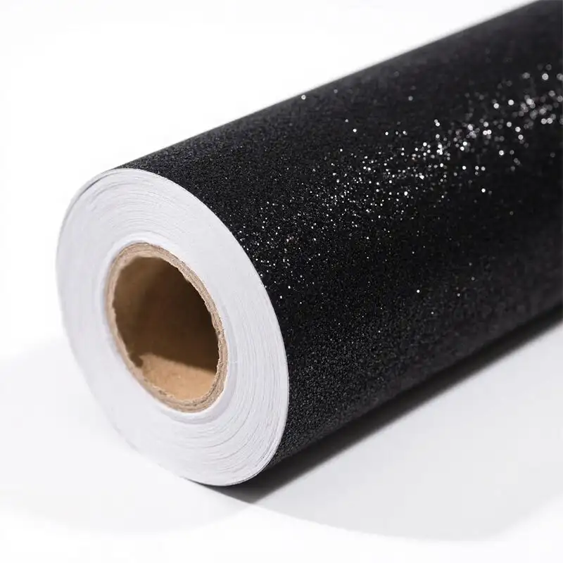 Plain black chunky glitter bedroom wallpaper 1