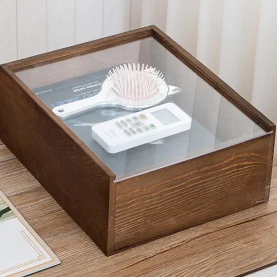 Acrylic Cover Pull-out Wooden Storage Box Bedroom Desktop Storage 1