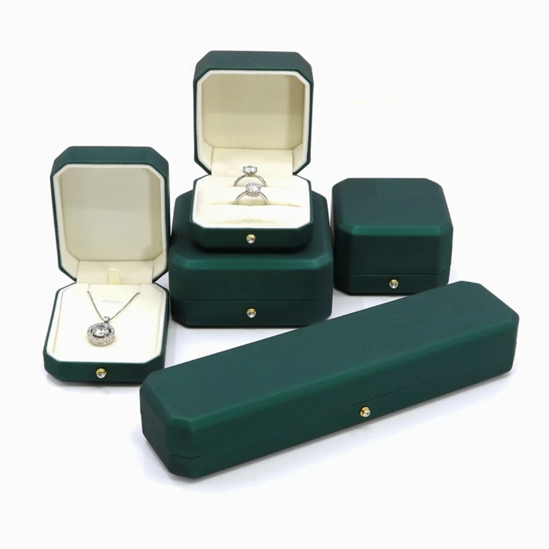 Dark green PU leather jewelry gift box diamond ring pendant bracelet necklace earrings jewelry storage box factory wholesale 1
