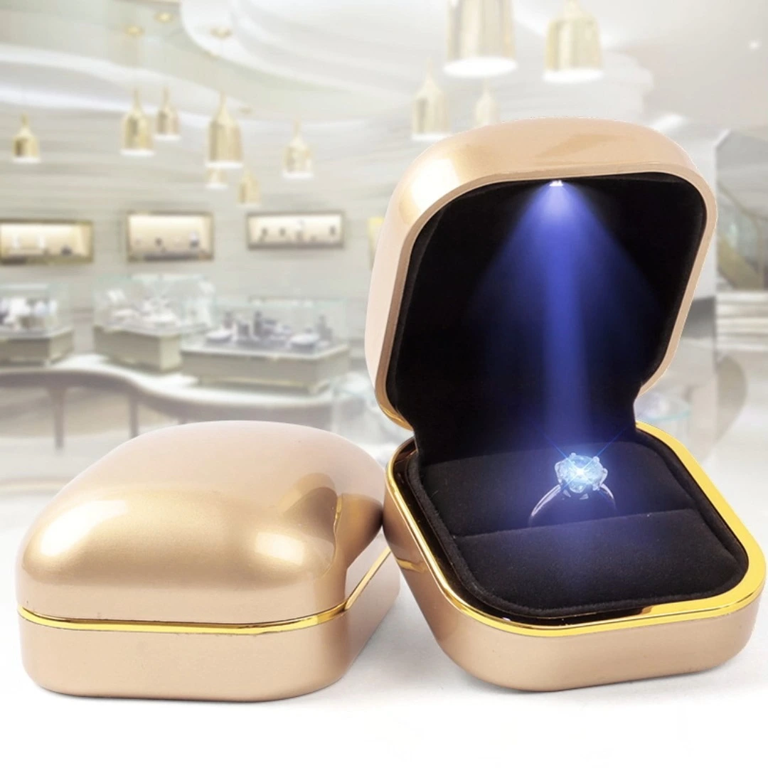 Arched Round Corner Gold Rim LED Light Jewelry Box Premium Sense Beads Ring Pendant Necklace Jewelry Gift Boxes 1