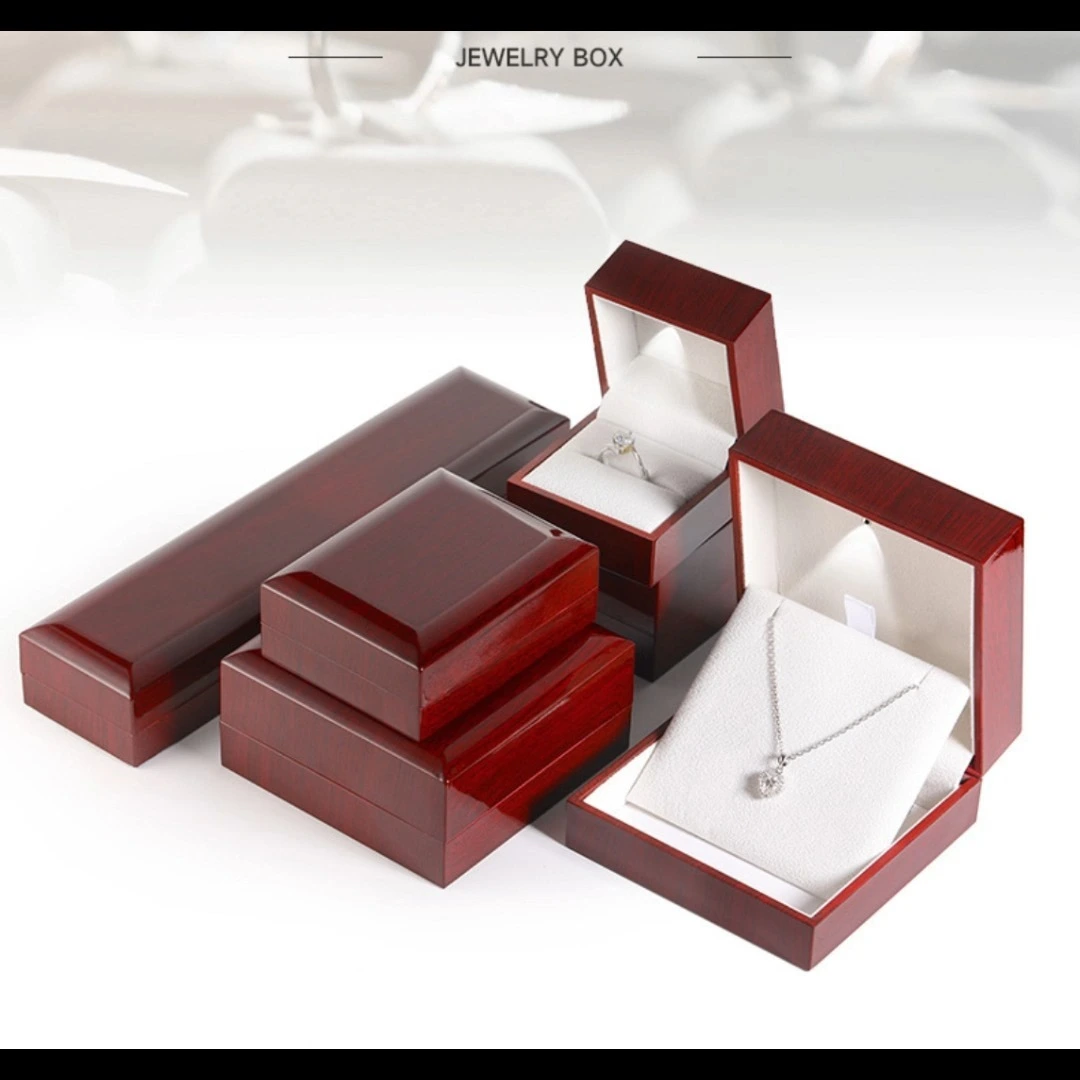LED light imitation mahogany vintage jewelry box ring earrings pendant bracelet badge jewelry gift storage box 1