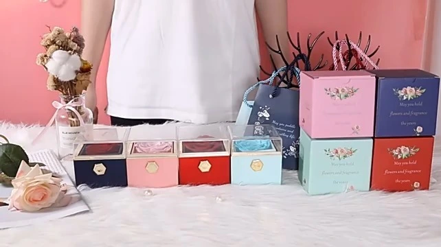 Creative rotating eternal rose jewelry gift box ring necklace jewelry Valentine's Day gift packaging box 1