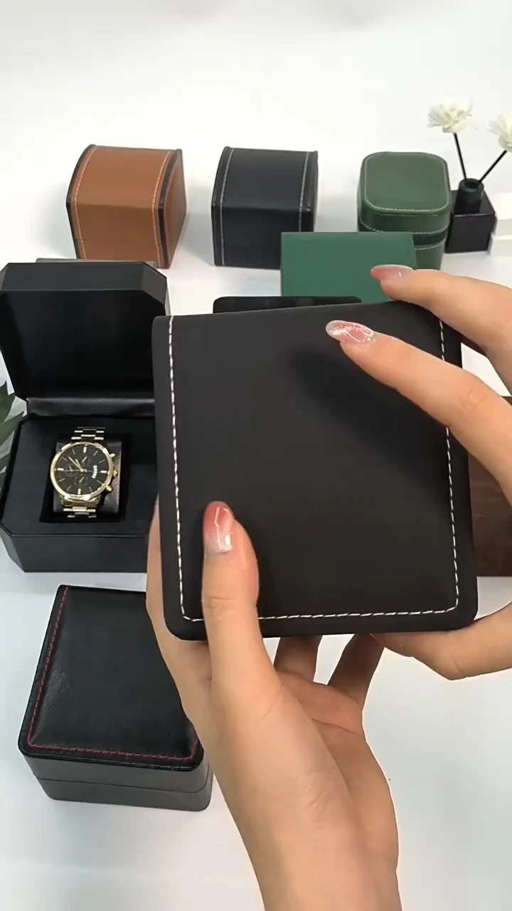 Fashionable Rounded-Corner Flip-Top Watch Box PU Leather Watch Packaging Box Velvet Storage Case 1