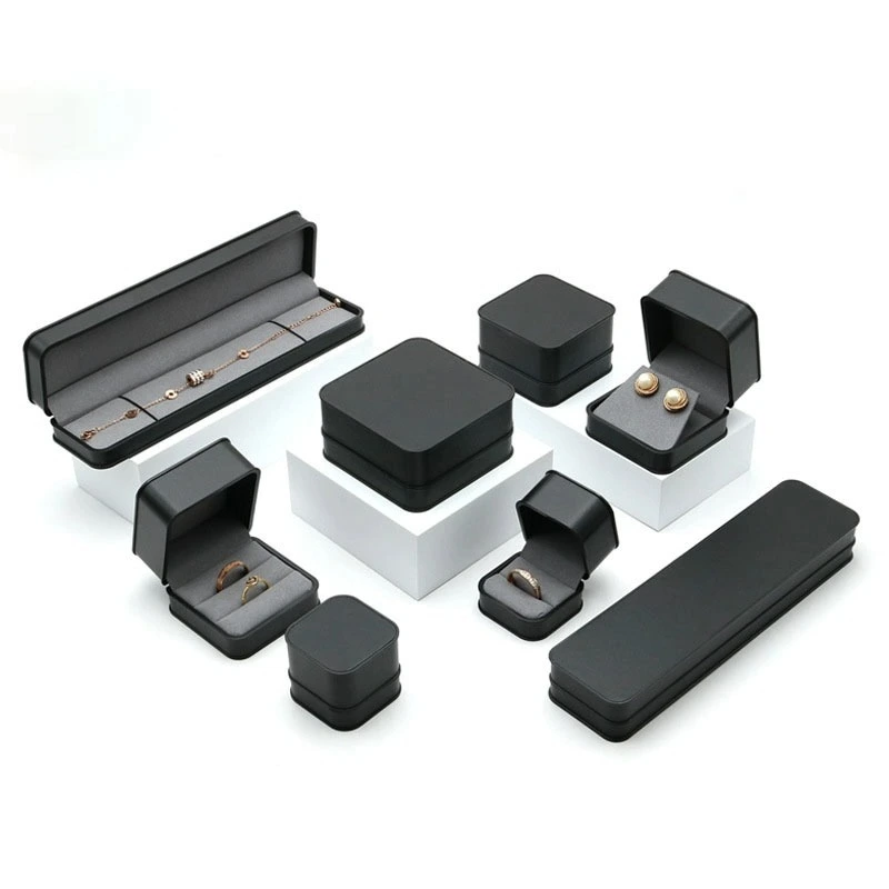 Caja de joyería premium con borde negro, caja para anillos, caja para colgantes, caja para pendientes, caja para pulseras, conjunto de joyería 1