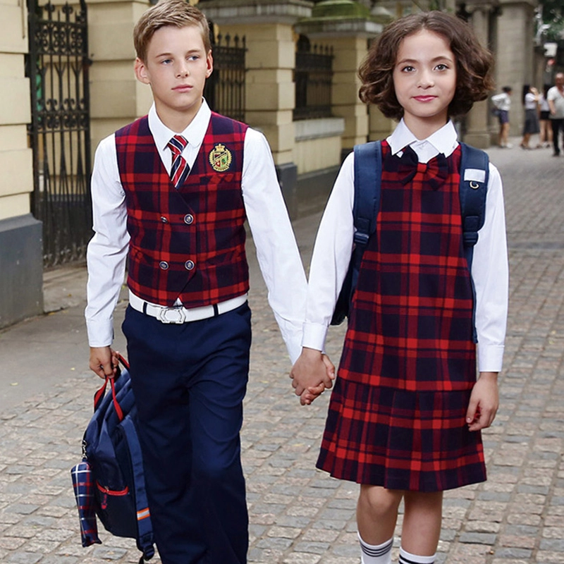 Conjuntos de uniformes escolares, vestido personalizado para niñas, delantal de uniforme escolar a cuadros 1